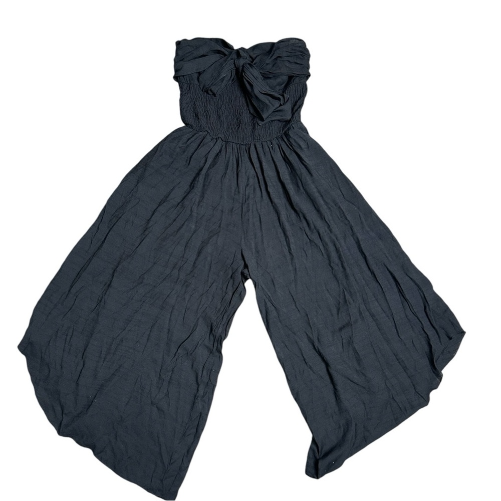 American Rag Wide Leg Bow Romper Black Strapless Stretchy Romper Size M